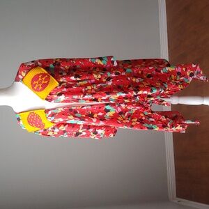 Red Floral Woven Shoulders Kimono